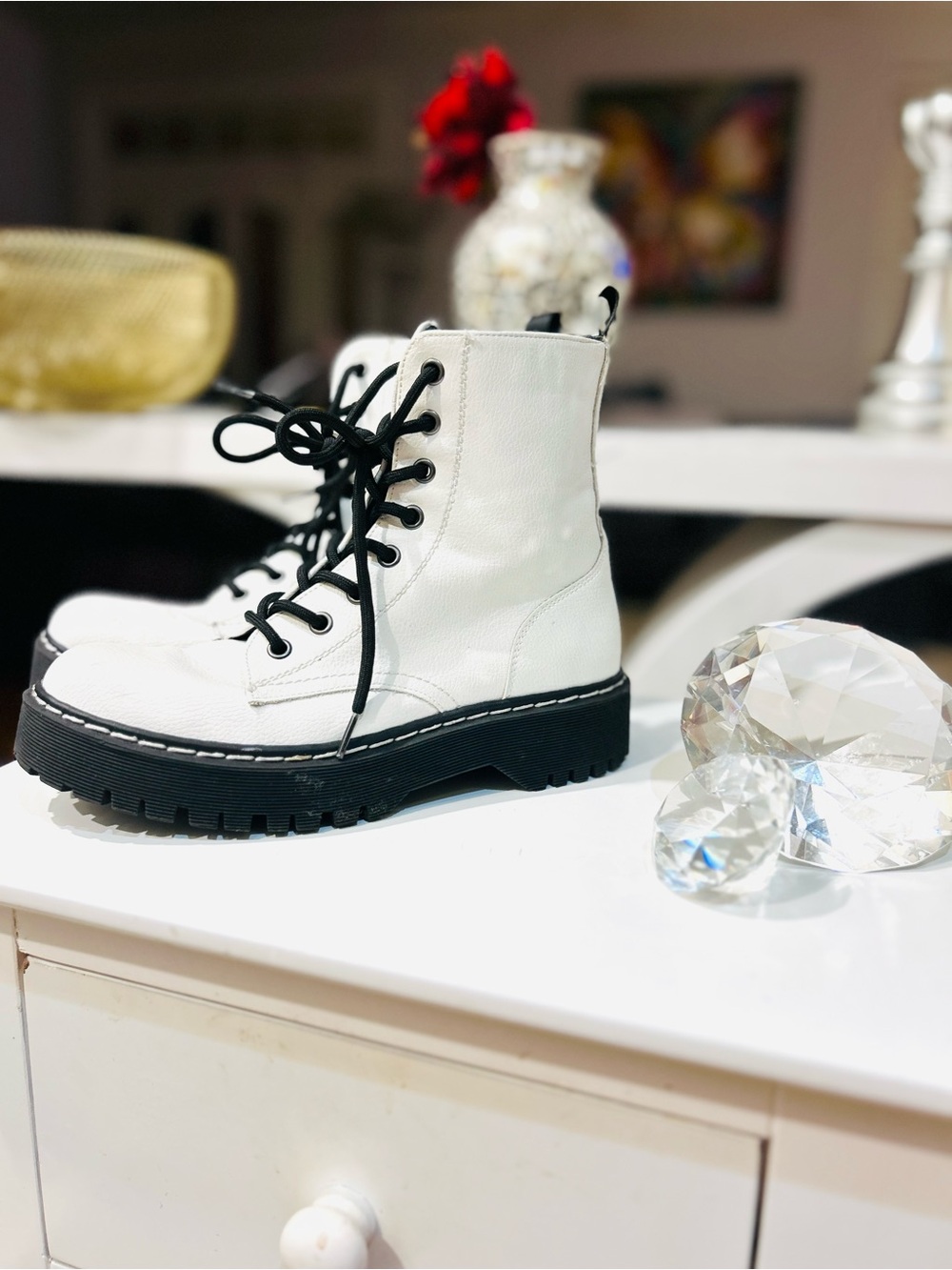 White Boots with Black Laces - Size 6